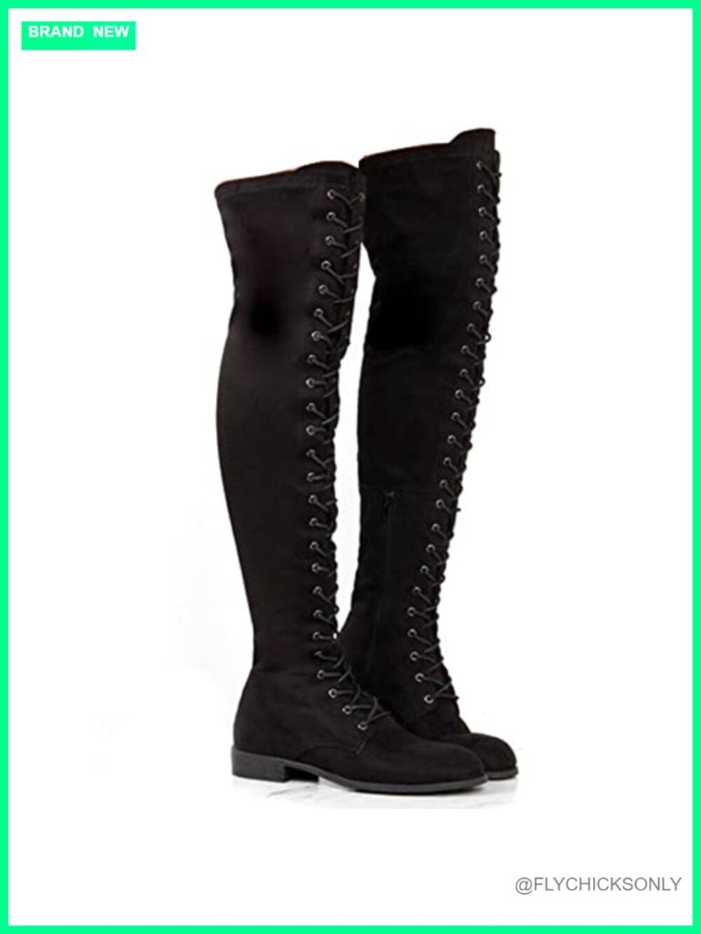 Women's Over The Knee Lace Up Tall Boots Low Heel Suede Leather